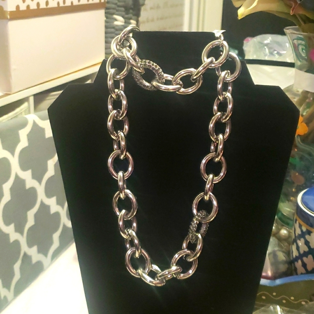 NWT Banana Republic Black Rhinestone Toggle Chain Necklace Bracelet Set